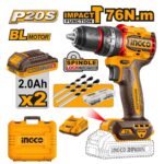 Perceuse Visseuse A Percussion Brushless 20V 76Nm 2Ah Ingco