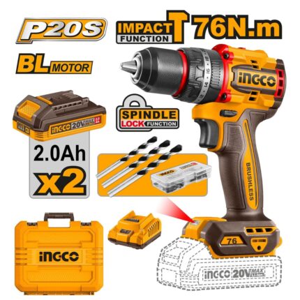 Perceuse Visseuse A Percussion Brushless 20V 76Nm 2Ah Ingco