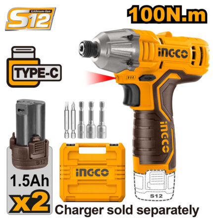 visseuse à percussion sans fil 12V 100 Nm avec 2 Batt Coniques 1,5 A sans Chargeur