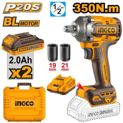 Boulonneuse à choc sans charbons 20V 1/2" 350 Nm 2Batt 2Ah et 1 Chargeur