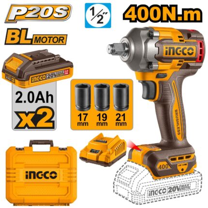Boulonneuse à choc sans charbons 20V 1/2" 400 Nm 2Batt 2Ah et 1 Chargeur