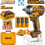 Boulonneuse à choc Bruchless 20V 500 Nm 2Batt 4Am sans charbons SI