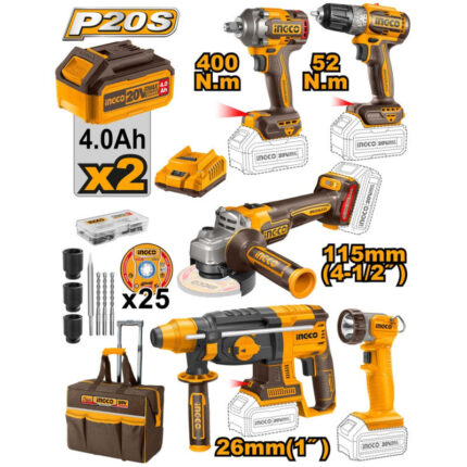Pack valise 5 machines industrielles 20V 4Ah + Acc
