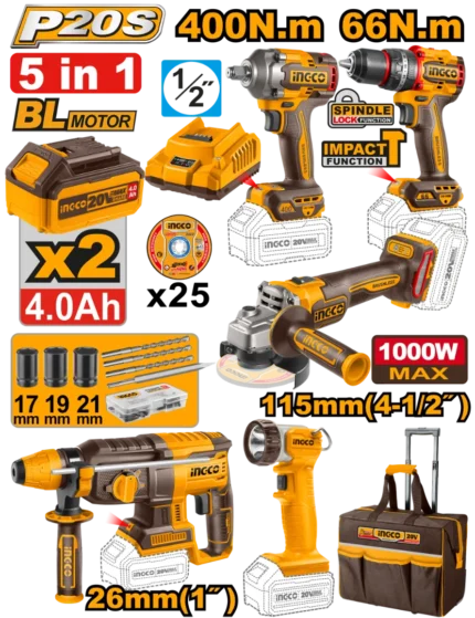 Pack Valise De 5 Machines 20V Ingco
