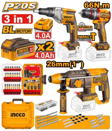 Pack De 3Machines Visseuse 66Nm +Visseuse Pour Cloisons +Marteau 26Mm +2Batteries 4Ah