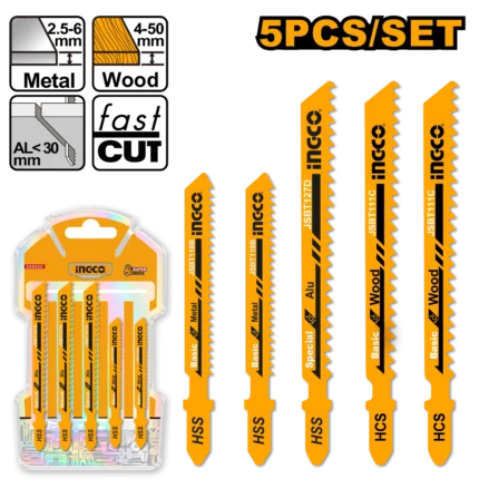 Jeu De Lames 2Pcs Jsbt111C Pour Bois 2Pcs Jsbt118B Pour Métal 1Pcs Jsbt127D Pour Alu Ingco