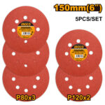 Jeu feuilles abrasives ponceuse orbitale 5pcs 150mm