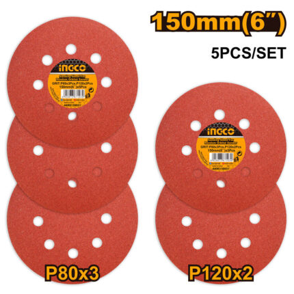 Jeu feuilles abrasives ponceuse orbitale 5pcs 150mm