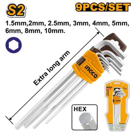 Clés Hex Extra long Set de 9 pièces 1.5-10mm