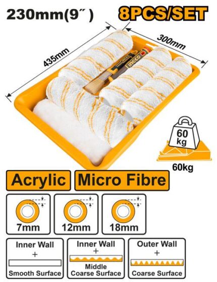 Set de 8 pièces pour rouleaux à peinture