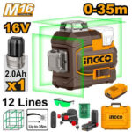 Niveau laser à Batteries 16V à nivellement automatique à faisceau vert 3D