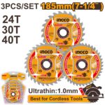 Jeu De 3 Lame Scie Circulaire 185Mm 24T-30T-40T Ingco