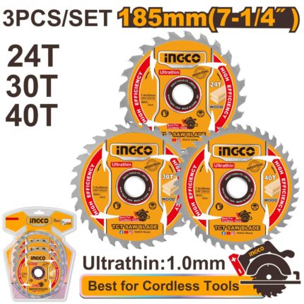 Jeu De 3 Lame Scie Circulaire 185Mm 24T-30T-40T Ingco