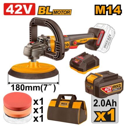 Polisseuse 180mm Brushless 42V 1 Batterie 2.0Ah+Chargeur +Sac Ingco