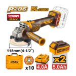 Meuleuse 115Mm 1200W 20V Brushless 2 Batterie 5 Ah 1Chargeur +10 Disques