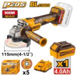 Meuleuse Sans Fil Brushless 20V 115Mm 900W 1 Batterie 4Ah + 5 Disques