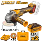 Meuleuse A Batterie 20V Brushless 115Mm 1000W 2 Batteries 4Ah