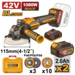 Meuleuse D'Angle Sans Fil 115Mm 42V Avec 2 Batt Et 1 Chargeur