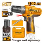 Perceuse Visseuse 12V 20Nm 2 Batt Coniques 1.5Ah Ingco