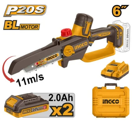 Tronçonneuse à chaîne Brushless  6" 15 cm 20V 2Bat 1 Chargeur 2Ah