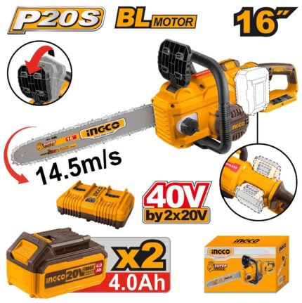 Tronçonneuse à chaîne 20V  Brushless 2BAT 4Ah 16" 400mm