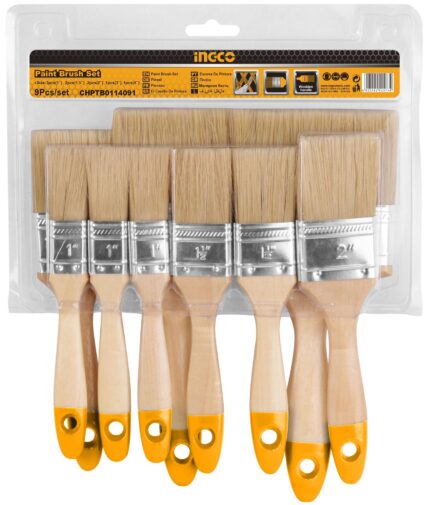Jeu de 9 pinceaux en bois