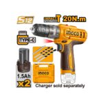 Perceuse Visseuse A Percussion 12V 20Nm +2 Batteries 1.5Ah Ingco