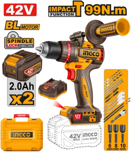 Perceuse À Percussion Sans Fil 99N.M 42V Avec 2 Batt 2Ah Et 1 Chargeur