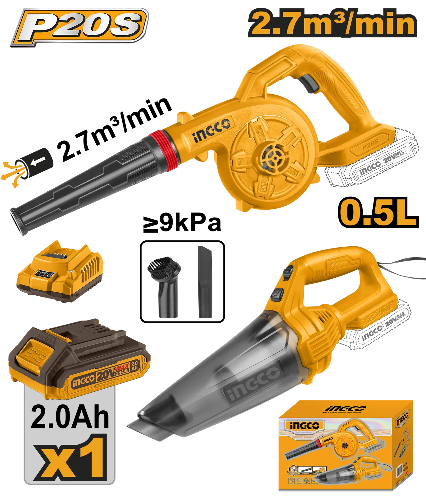 COSLI240998_40 Pack De 2 Machines Aspirateur+Soufleur 20V Ingco – Image 1