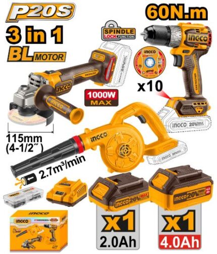 Pack De 3 Machines Avec 2 Batt 2Ah /4Ah Ingco
