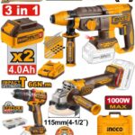 Pack De 3 Machines Ingco Marteau+Visseuse+Meuleuse 2Bat 4Ah