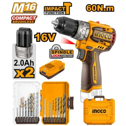 Perceuse à percussion 16V sans fil compacte sans balais 60NM