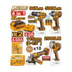 Pack De 4 Machines Perc Visseuse 96Nm+Boulonneuse 1/2 500nm+Meuleuse 115Mm+Lampe Torche Ingco