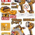 Pack 4 Machines Visseuse 96Nm+Boulonneuse 285Nm+Scie Circulaire 185Mm+Torche