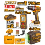 3Pcs 76Nm Perceuse À Percussions + Niveau Laser + Ensemble D'Écarteurs De 70 M
