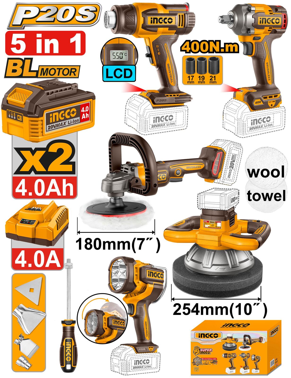 COSLI250592_43 Pack De 5 Machines Sans Fils Ingco – Image 1