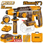 Marteau Perforateur Sans Charbons 26Mm 20V 2Batteries 4.0Ah+Chargeur Ingco