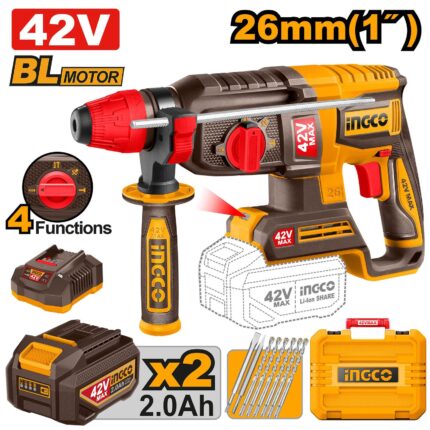 Marteau Perforateur Sans Charbons 26Mm 42V Avec 2Batt 2Ah Et 1 Chargeur