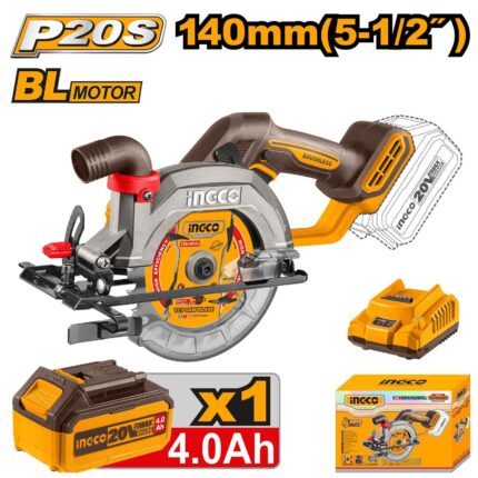 Scie Circulaire 20V 140mm Brushless
1 batterie 4 Ah
1 chargeur