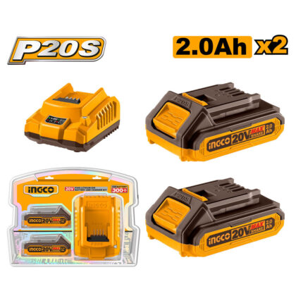 Pack 2 Batteries 20V 2Ah + 1 chargeur rapide SI