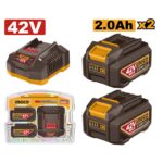 Kit batterie et chargeur lithium-ion 42v contenant 2 batteries 2Ah lithium-ion (FBLI42201)
Avec 1 chargeur (FCLI42021)