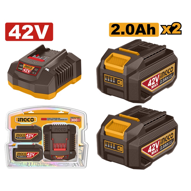 FBCPM20221 Kit batterie et chargeur lithium-ion 42v contenant 2 batteries 2Ah lithium-ion (FBLI42201)
Avec 1 chargeur (FCLI42021) – Image 1