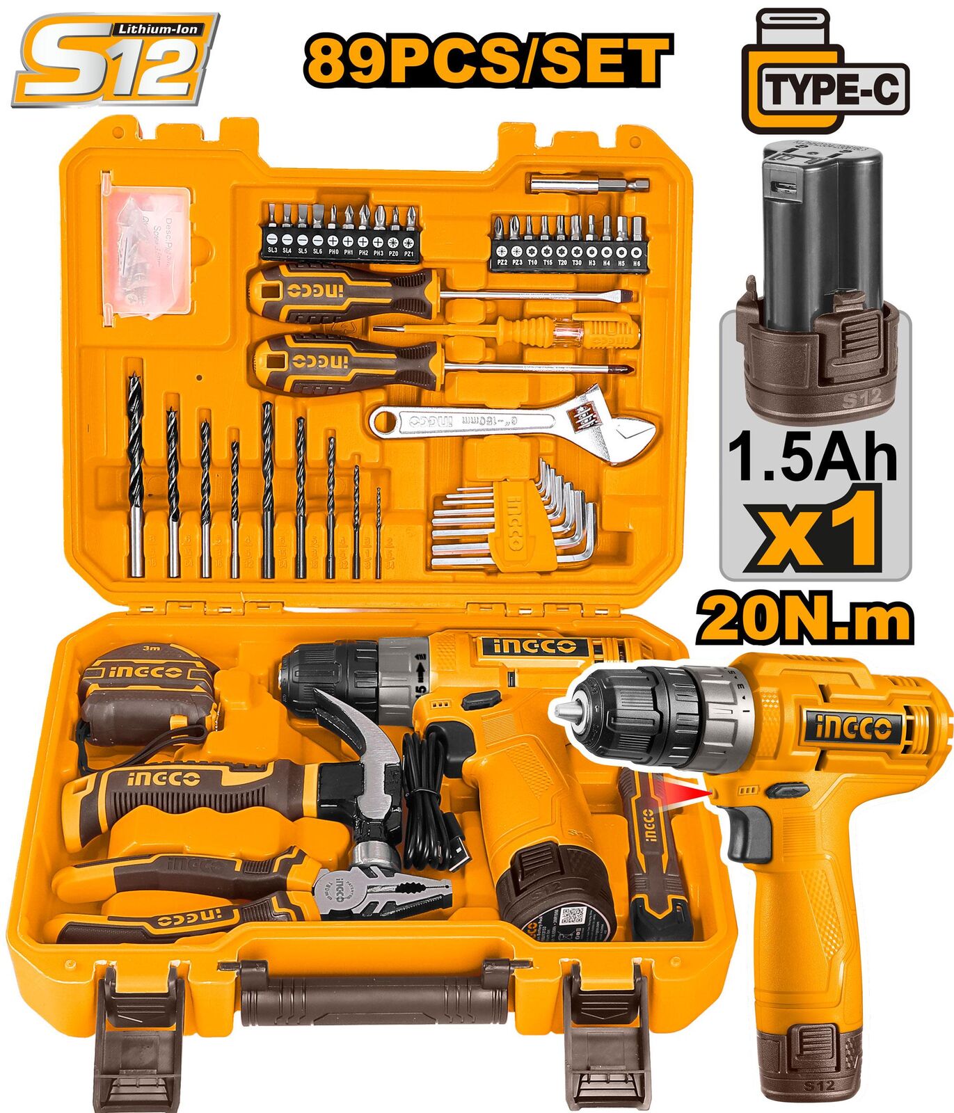 HKTHP10891_187 Coffret Visseuse 12V 20Nm 1 Batt Conique + 89 Pcs 1 Bat 1.5Ah – Image 1