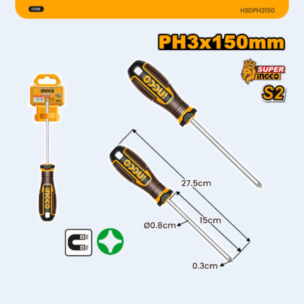 Tournevis Phillips  PH3 D：8.0mm Lr：150mm
