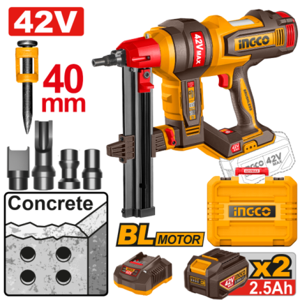 Cloueur À Béton 42V 19 à 40mm Avec 2 Batt 2,5Ah Et 1 Chargeur